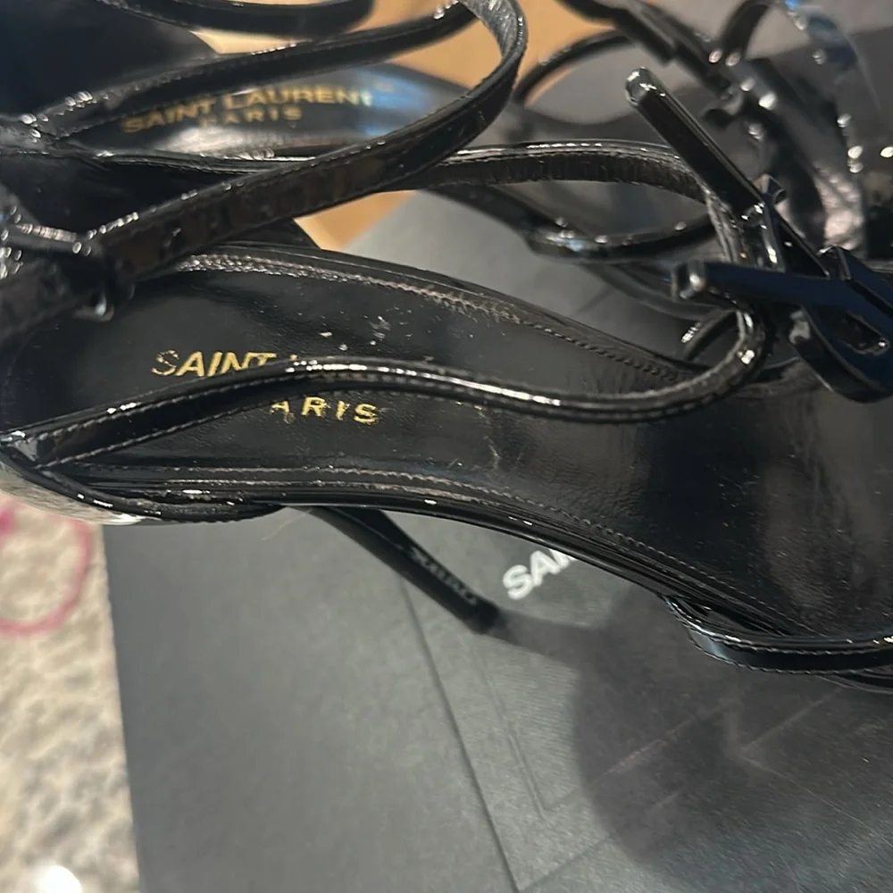 Saint Laurent Glossy Black Strappy Heels - Picture 5 of 17